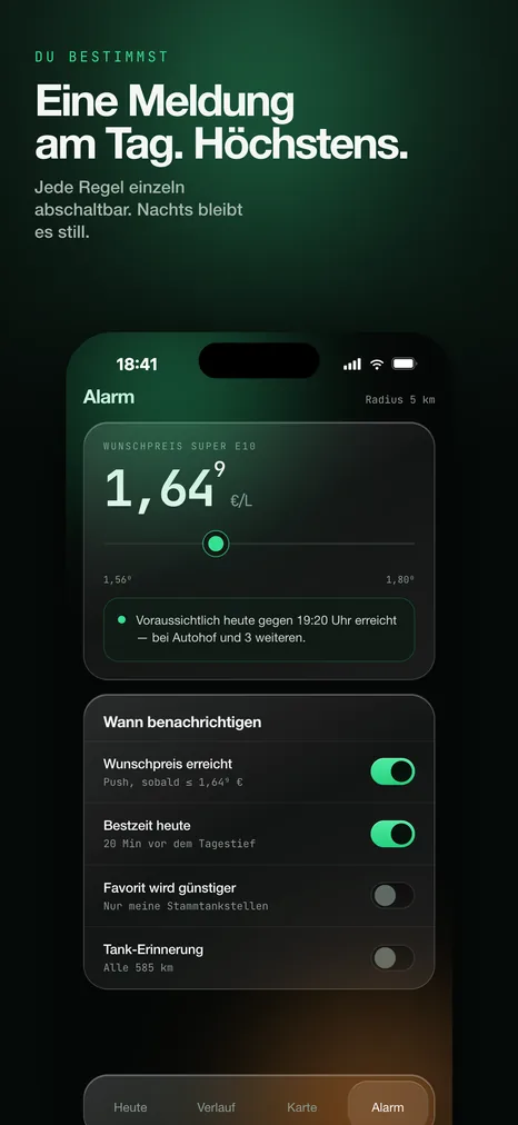 Alarm: Wunschpreis 1,649 €, einzeln schaltbare Regeln für Benachrichtigungen
